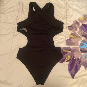 SHEIN black one piece bathing suit.